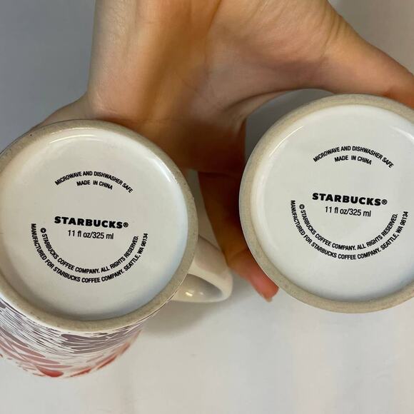 Starbucks Fall 2017 Autumn Leaves Leaf Mugs Coffee Cups (set of 2) Orange Red - Picture 2 of 7
